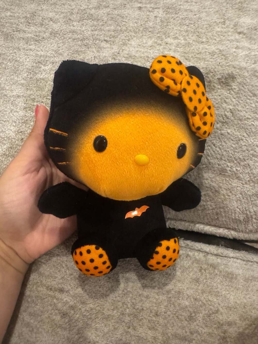 TY Hello Kitty Halloween Bat Plush Stuffed Animal 6” Black Orange Polka Dot Bow